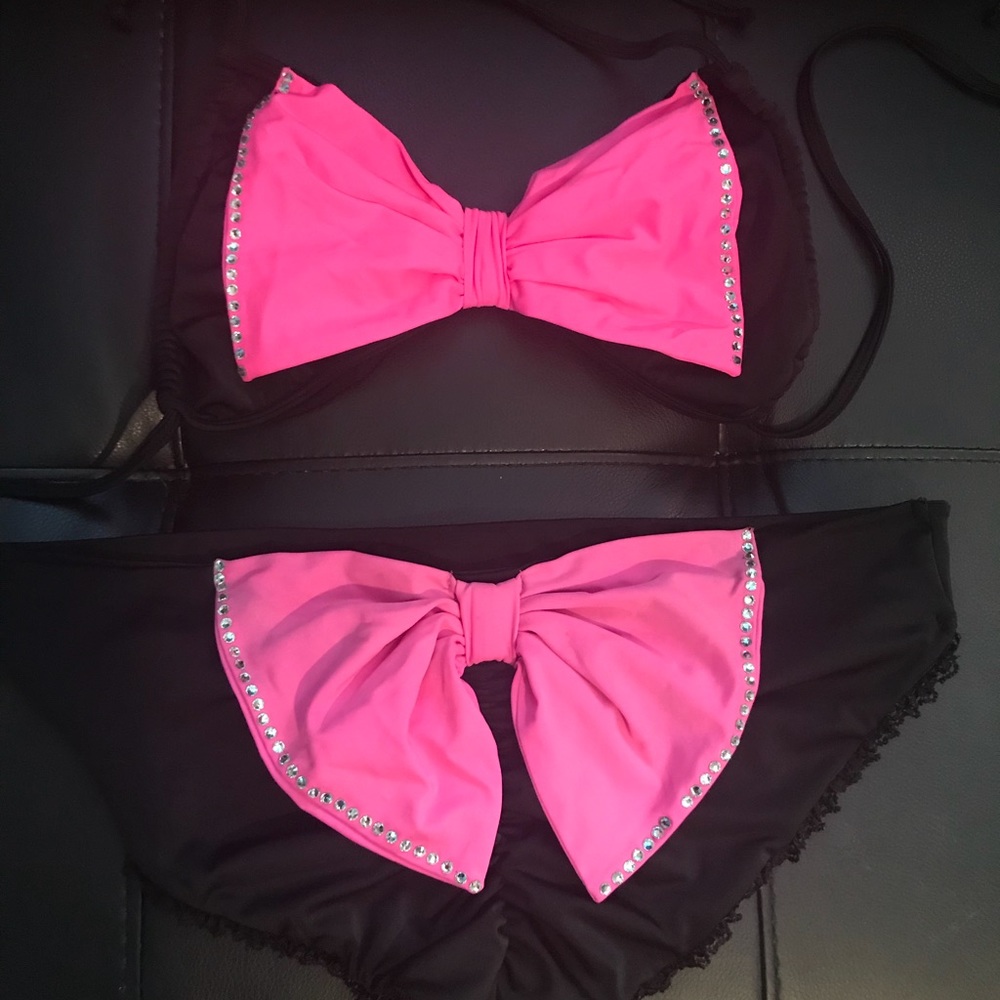 Pink rhinestone bow custom bikini